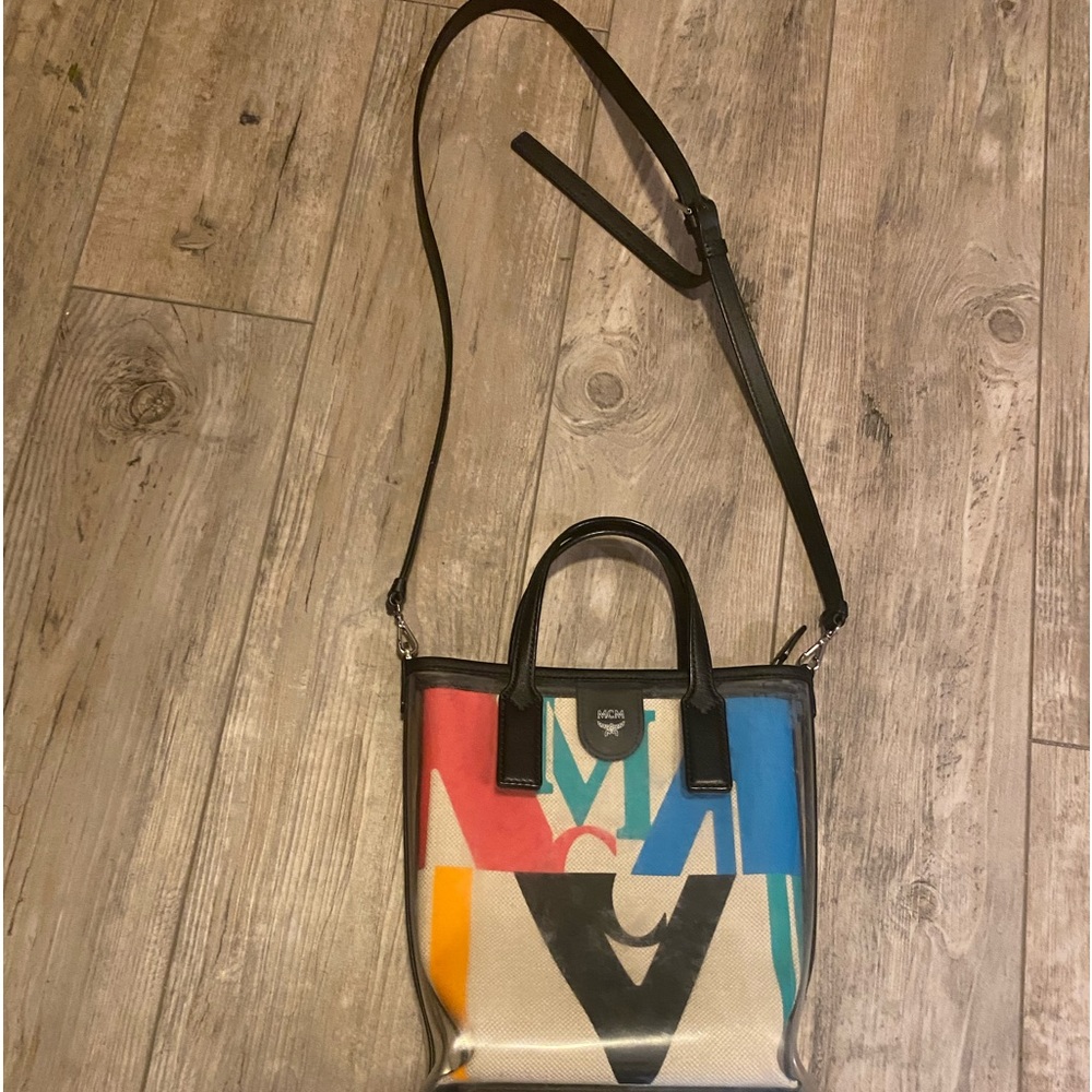 Colorful MCM glitch mini tote